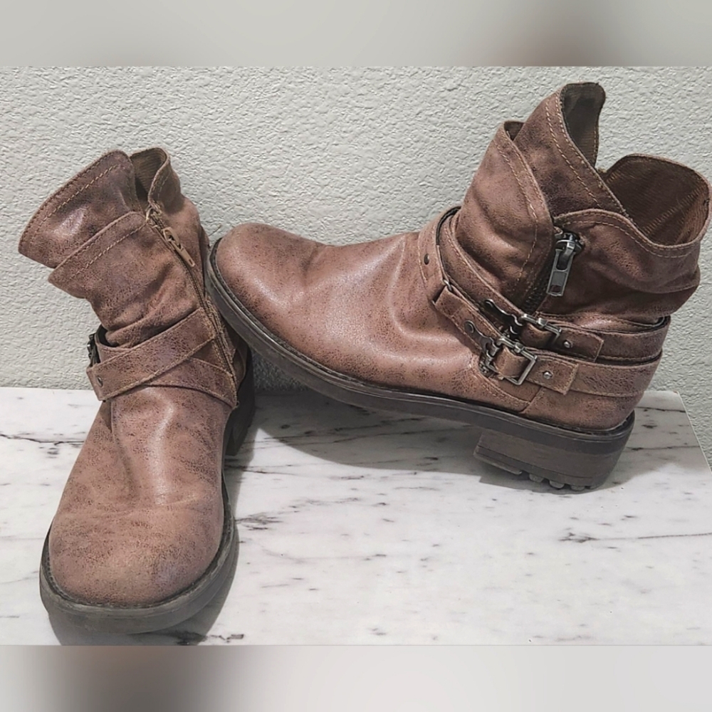 Bullboxer brown zip up slouch moto boots women's size 10